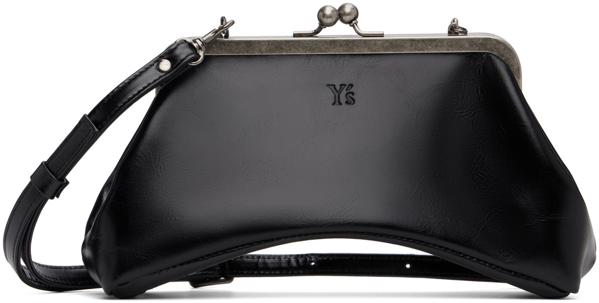 Y's Black Small Glossy Leather Curve Bag