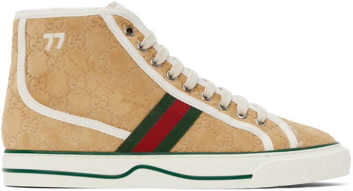 Photo: Gucci Beige 'Gucci Tennis 1977' High-Top Sneakers