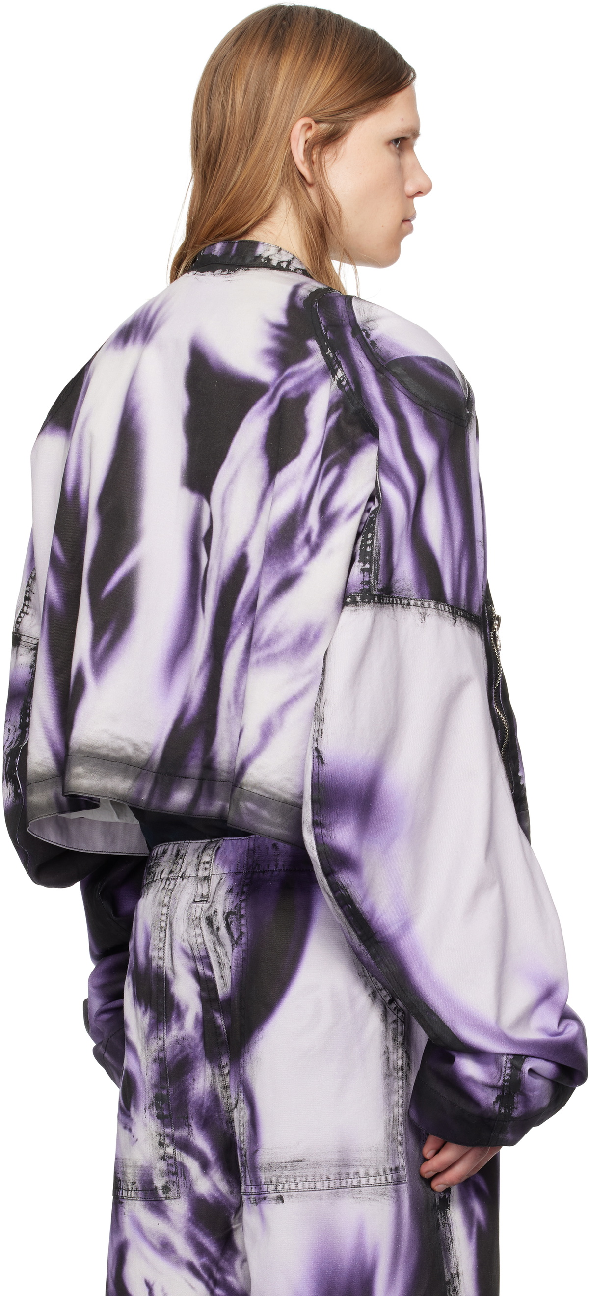 Gerrit Jacob White & Purple Printed Moto Denim Jacket Gerrit Jacob