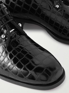 Christian Louboutin - Chambeliss Embellished Croc-Effect Leather Derby Shoes - Black