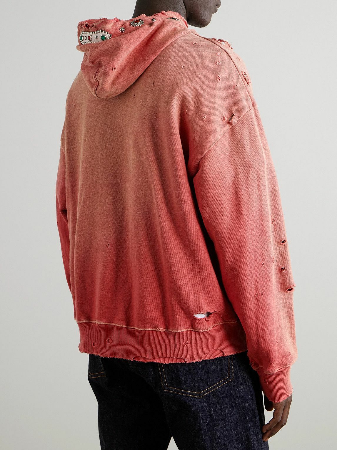 KAPITAL - Embellished Suede-Trimmed Distressed Cotton-Jersey