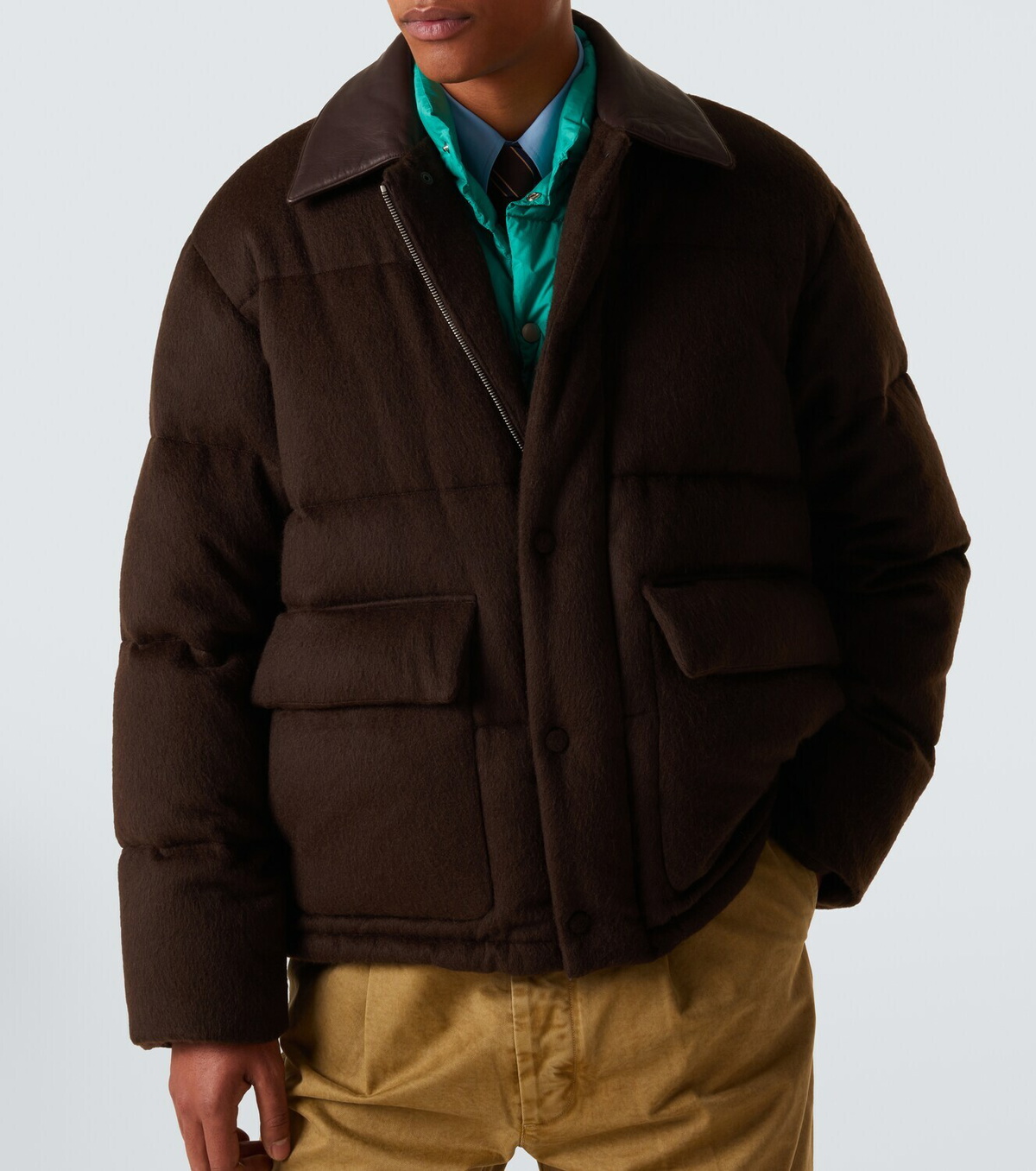 ジャケット・アウター Auralee Auralee Leather-trimmed camel hair down jacket Auralee