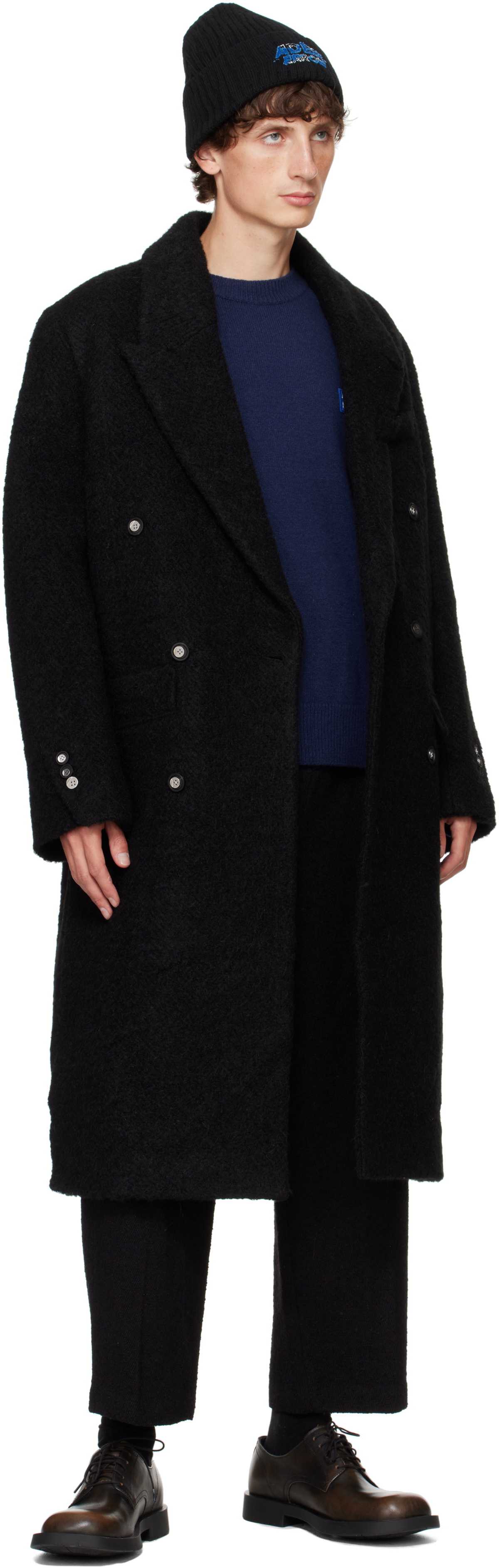 ADER error Black Peaked Lapel Coat