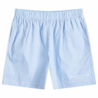 Sporty & Rich Hotel du Cap Cursive Poplin Short in Blue/White Thin Stripe White
