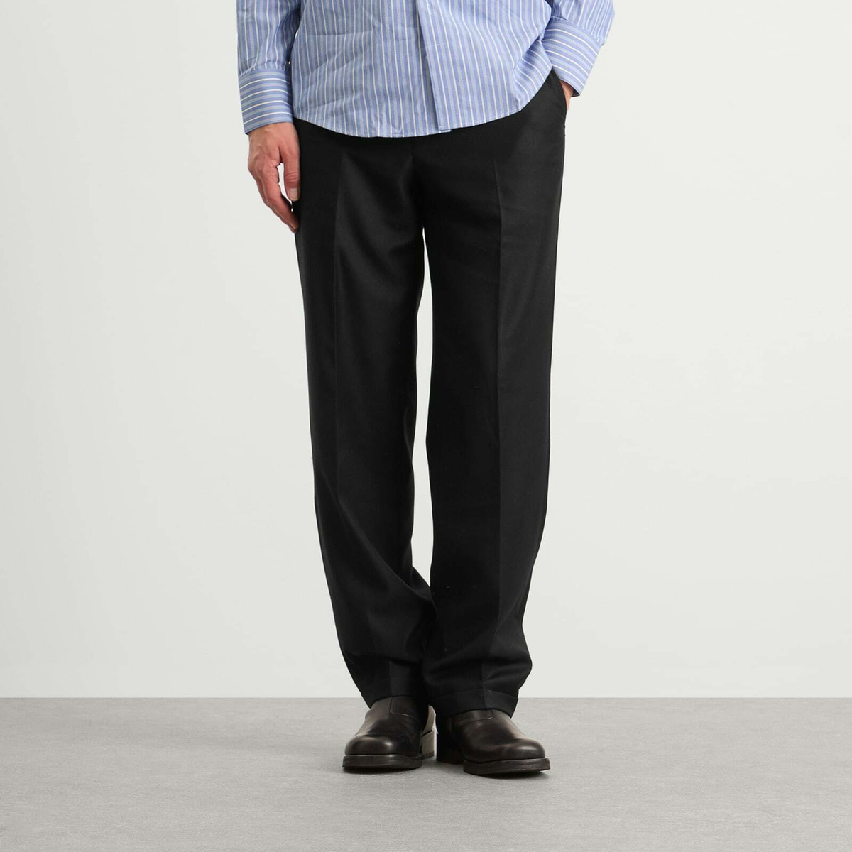 Carter Young Men's Flat Front Trouser in Black Ash Pinstripe