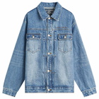 Billionaire Boys Club Men's Script Logo Denim Jacket in Mid Wash Blue
