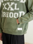 Neighborhood - Savage Logo-Print Distressed Cotton-Jersey Hoodie - Green