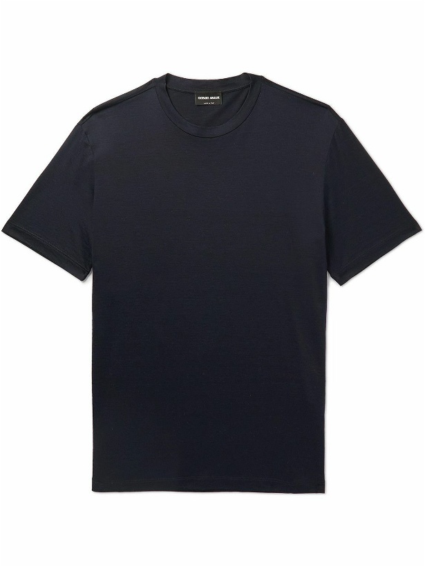 Photo: Giorgio Armani - Silk and Cotton-Blend Jersey T-Shirt - Blue