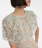 Self-Portrait Embellished caped maxi dress