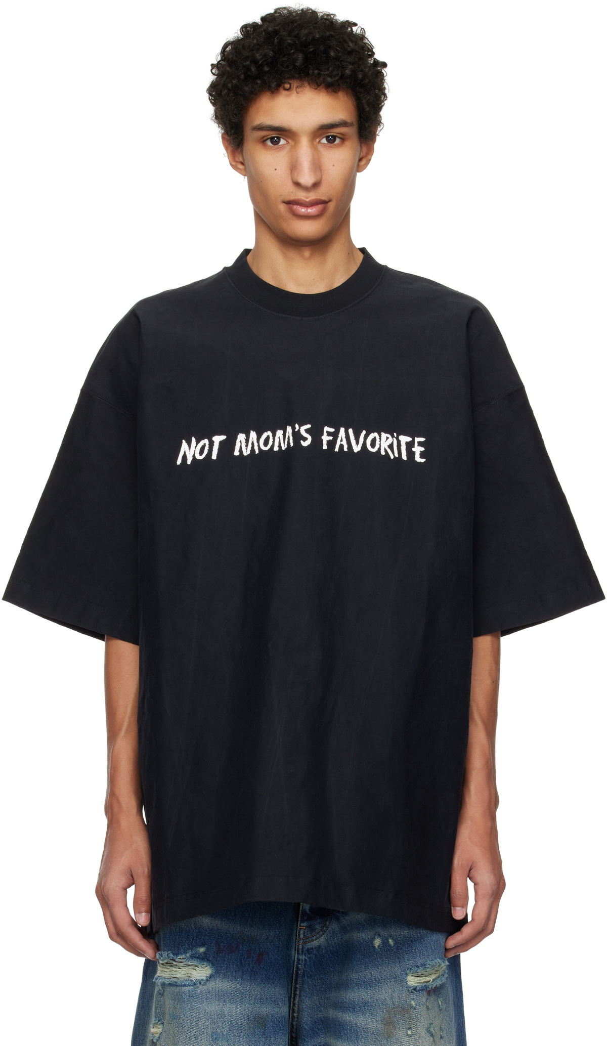 【VETEMENTS】lized Wrinkled Not Mom's Favorite Tシャツ VETEMENTS Black Metalized Wrinkled 'Not Mom's Favorite' T