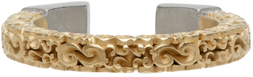 Maison margiela gold discount & silver engraved ring