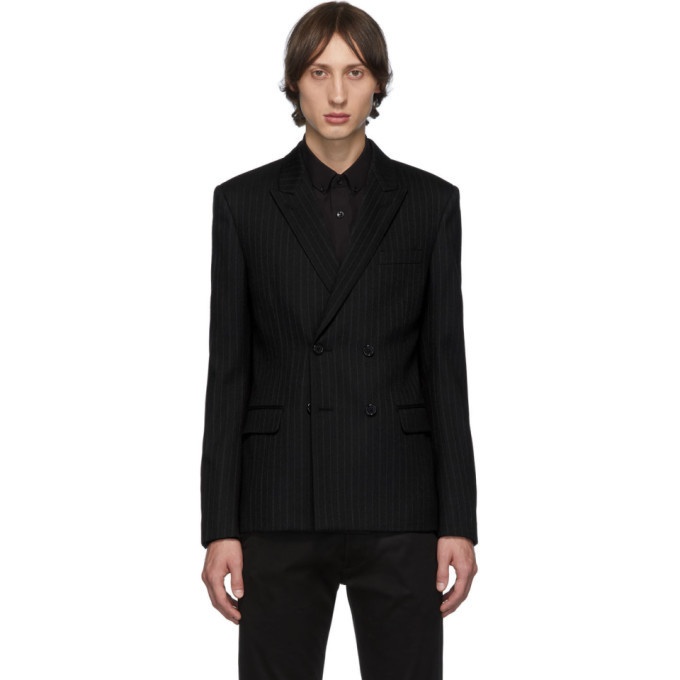 Photo: Saint Laurent Black and Grey Double-Breasted Blazer