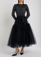 Erdem Bow-embellished Tulle Midi Skirt Black