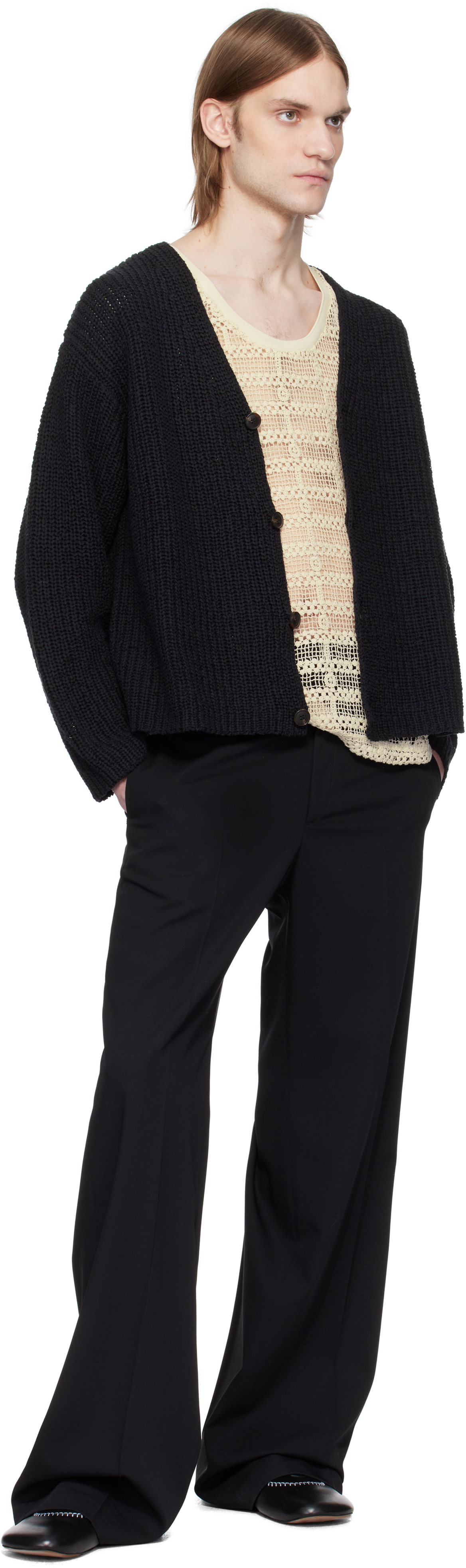 CMMN SWDN Black Eldar Tape Knit Cardigan