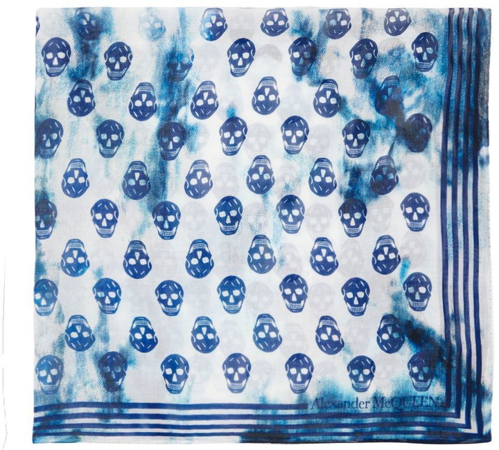 Photo: Alexander McQueen White & Blue Biker Skull Scarf