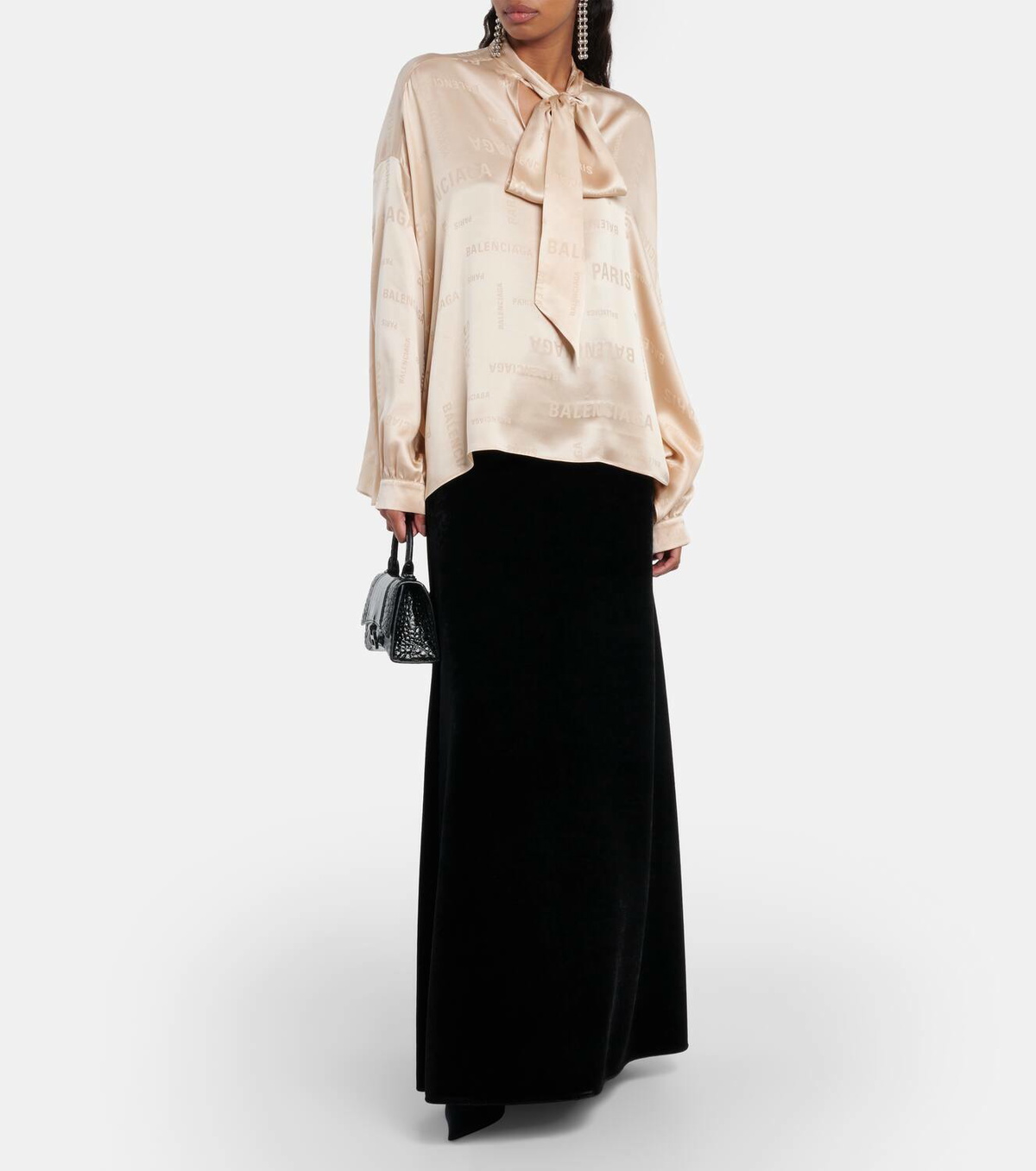 Balenciaga Logo jacquard silk blouse