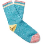 KAPITAL - Ivy Smilie Striped Cotton and Hemp-Blend Socks - Blue