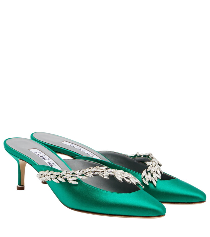 Photo: Balenciaga x Manolo Blahnik embellished satin mules