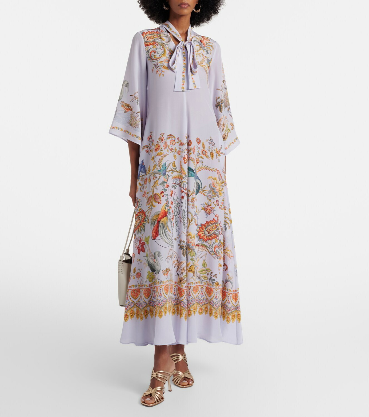 Etro Scarf-detail floral silk maxi dress