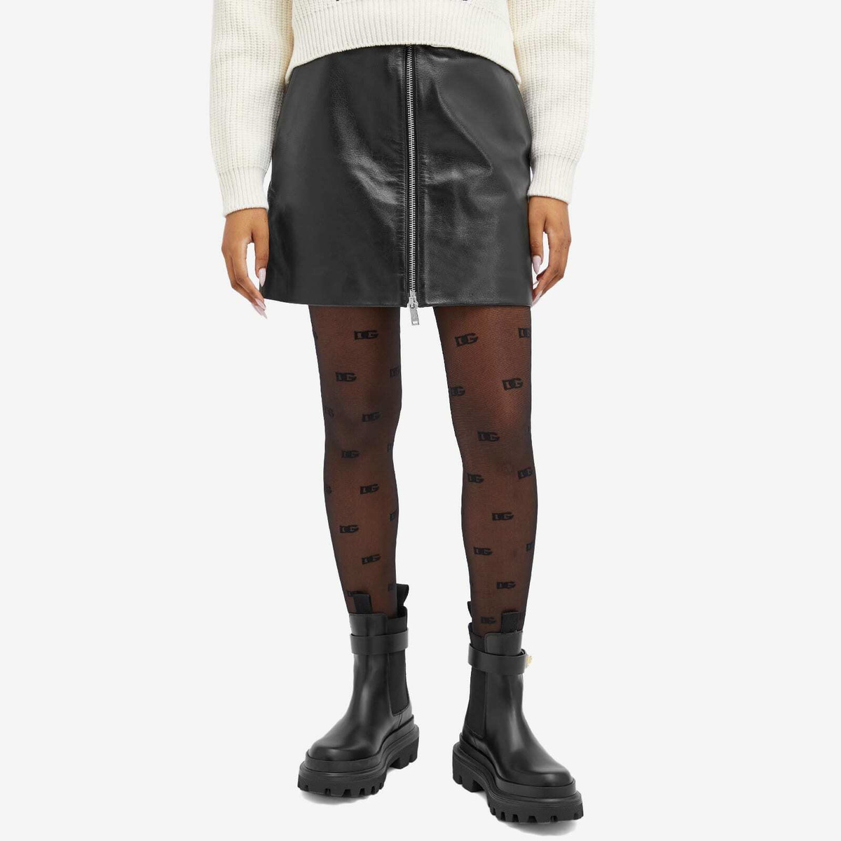Dolce & Gabbana Women's All Over Logo Tights in Black Dolce