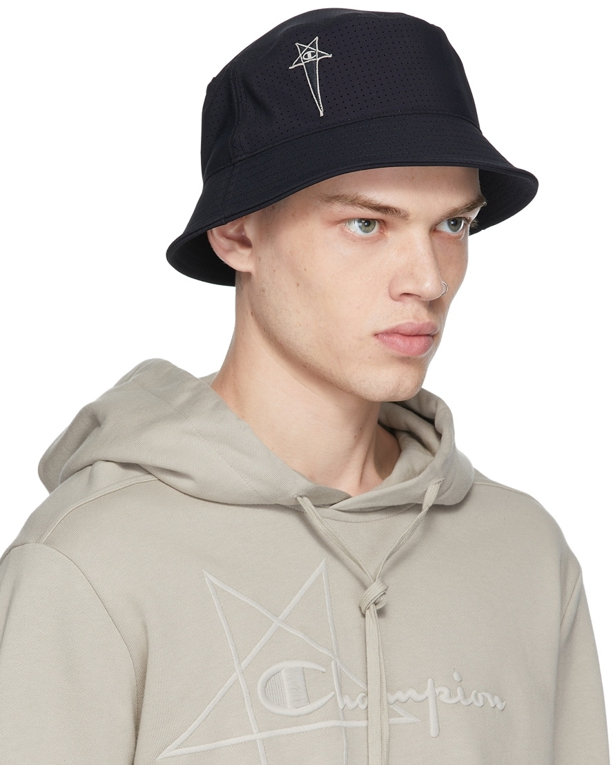 Rick Owens Black Champion Edition Perforated Gilligan Bucket Hat