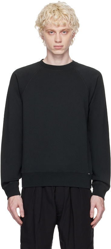 Photo: TOM FORD Black Garment-Dyed Sweatshirt