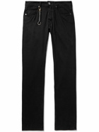 Incotex - Leather-Trimmed Straight-Leg Jeans - Black