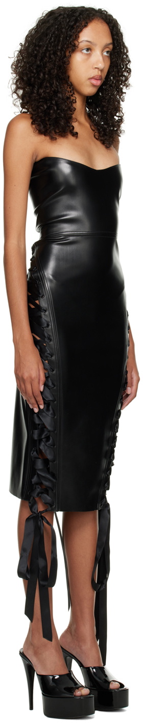Sia Arnika Black Lace Up Faux-Leather Midi Dress