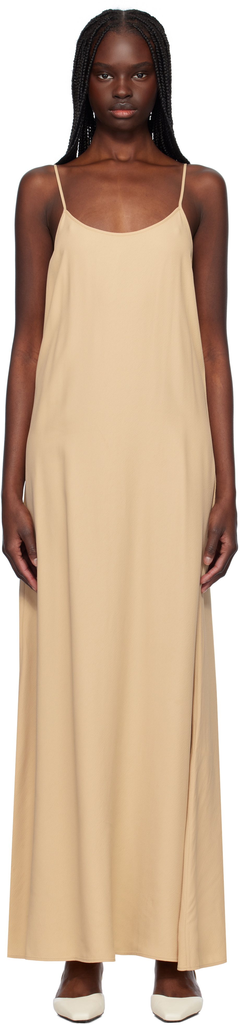 Filippa K Beige Draped Twill Strap Maxi Dress