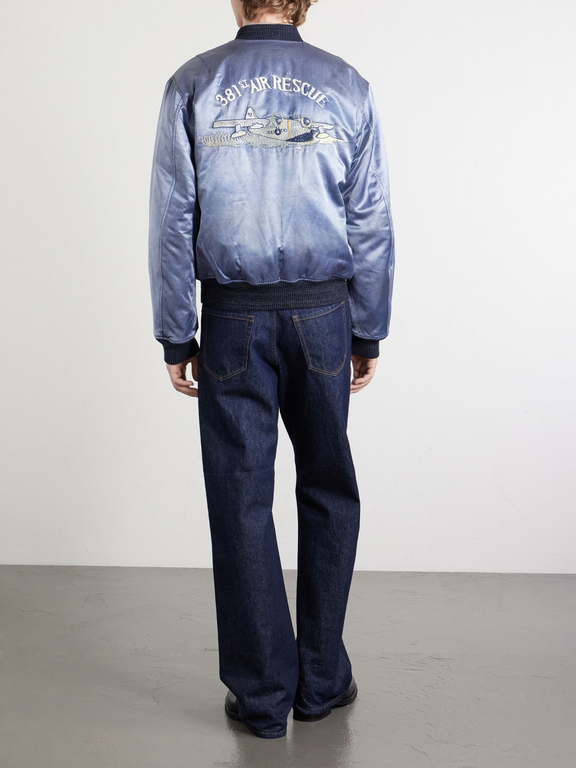 RRL - Embroidered Cotton-Blend Satin Bomber Jacket - Blue