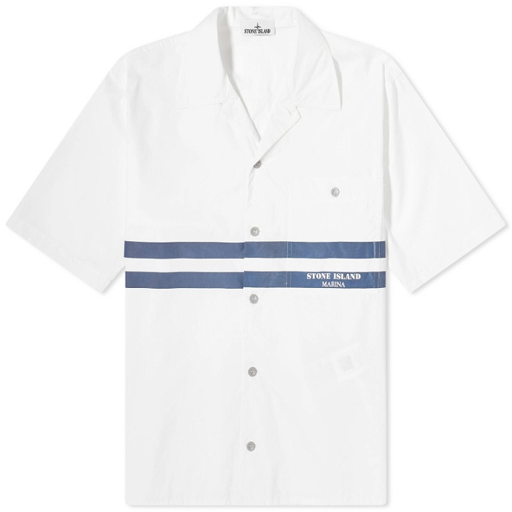 Photo: Stone Island Men's Marina Cotton Canvas Shorts Sleeve Shirt in White