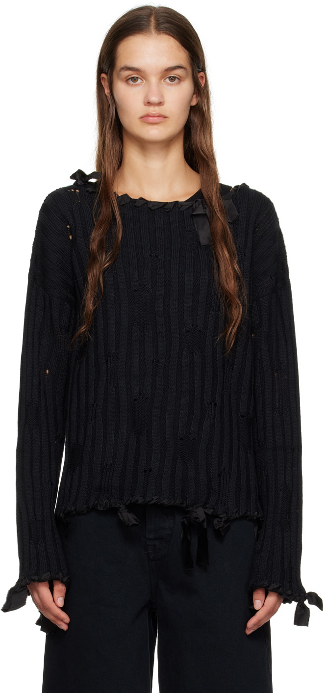 MM6 Maison Margiela Black Distressed Sweater MM6 Maison Margiela