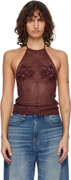 AMIRI Burgundy Floral Crochet Open Back Tank Top