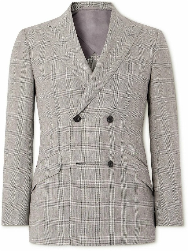 Photo: Kingsman - Slim-Fit Double-Breasted Checked Linen and Wool-Blend Suit Jacket - Gray