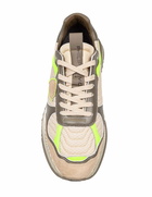 Philippe Model Olympique Sneakers In Leather And Fabric Color Military Green And Yellow