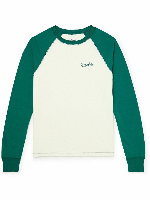 Photo: Drake's - Logo-Embroidered Cotton-Jersey T-Shirt - White