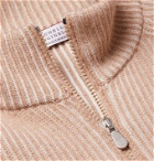 Brunello Cucinelli - Slim-Fit Ribbed Mélange Cashmere Zip-Up Sweater - Neutrals