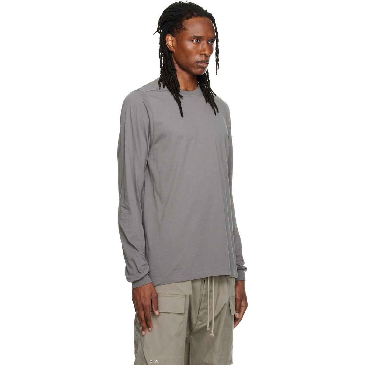 Rick Owens Gray Tower Short Crewneck LS T-shirt
