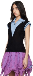 Kiko Kostadinov Blue & Black Quimby Sleeveless Knit Polo