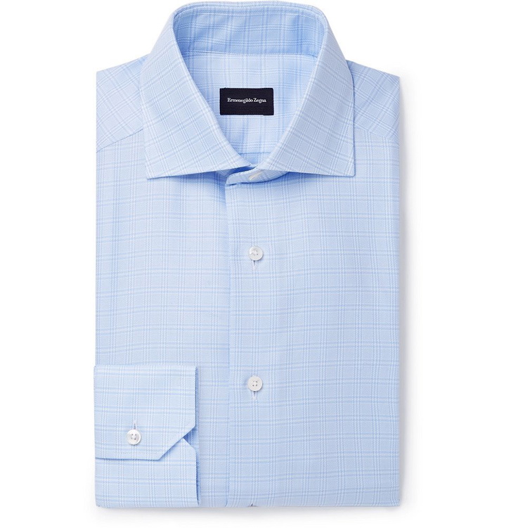 Photo: Ermenegildo Zegna - Light-Blue Cutaway-Collar Prince of Wales Checked Cotton Shirt - Sky blue