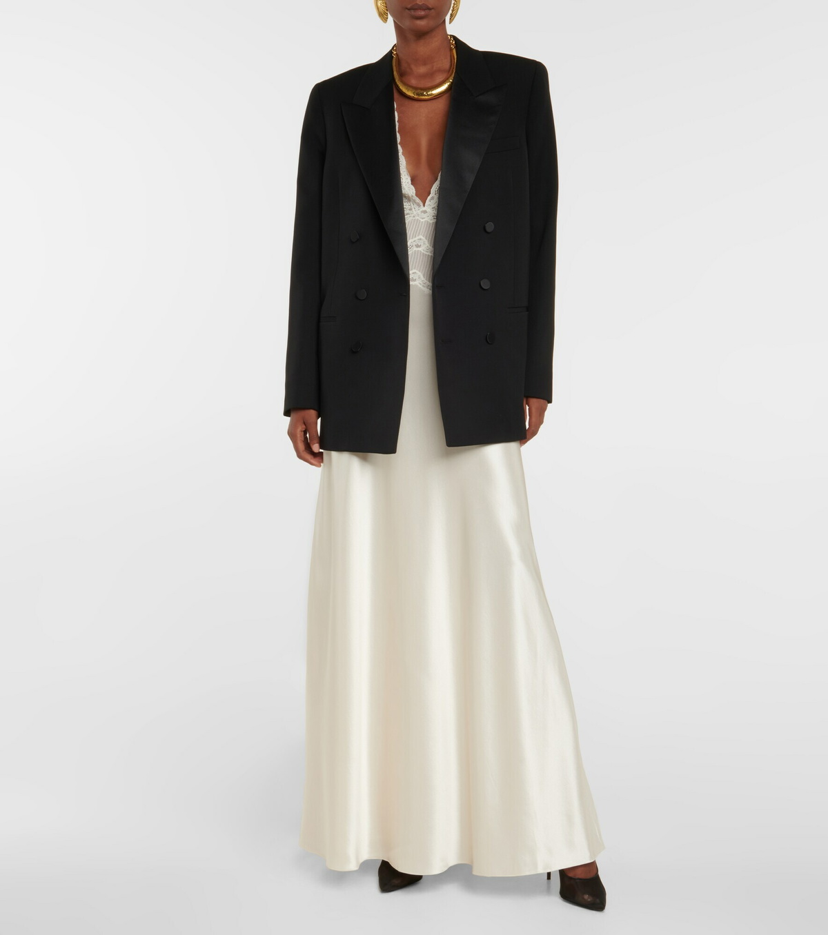 【Saint Laurent】saint laurent Crepe satin maxi dress Saint Laurent - Crêpe satin and lace maxi dress Saint Laurent