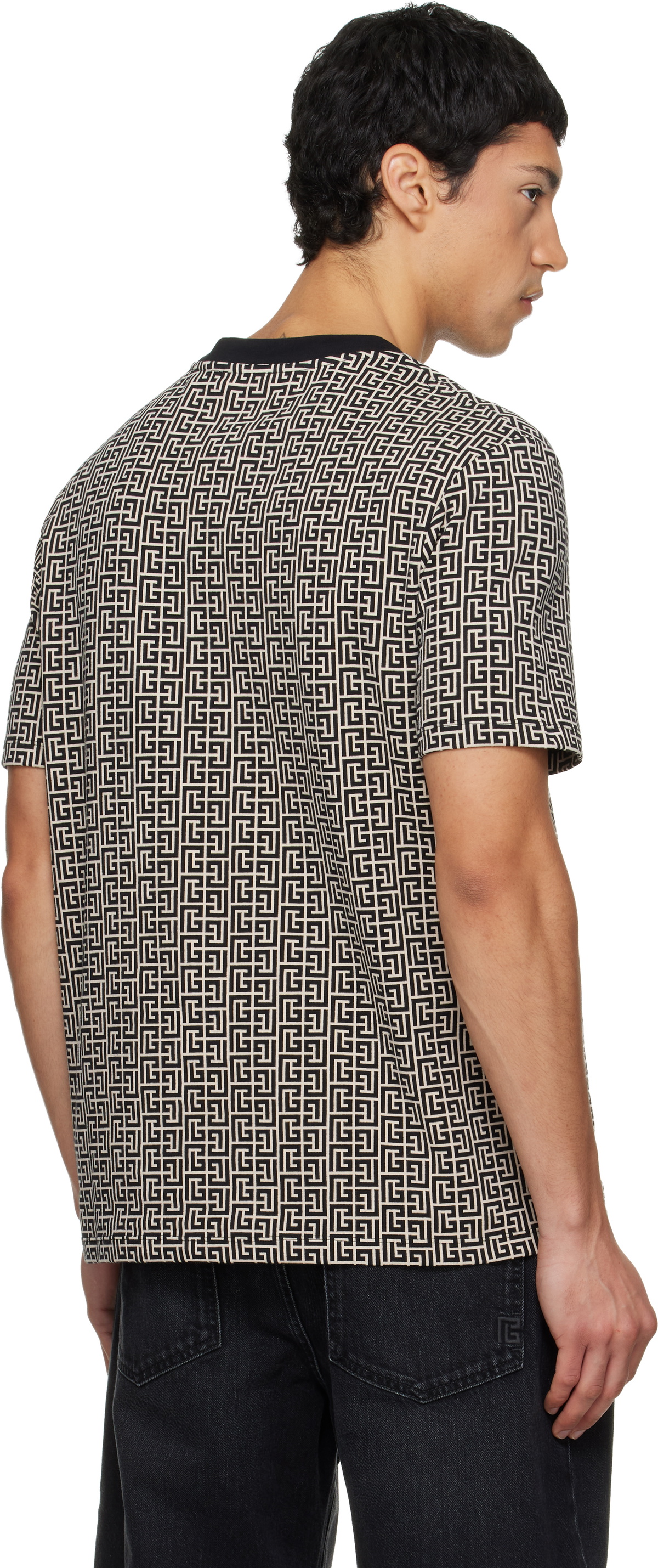 Balmain Black & Beige Monogram Jacquard T-shirt