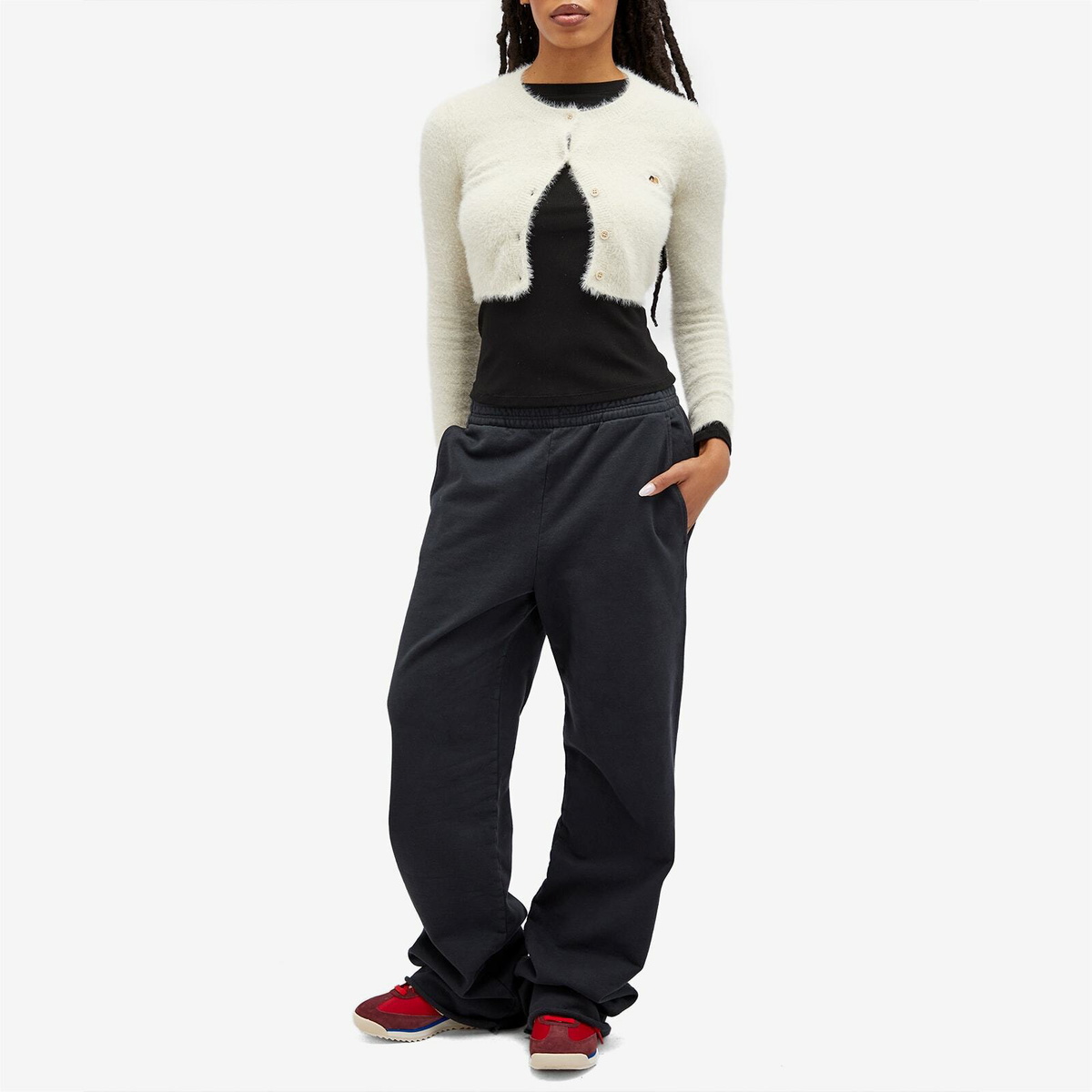 Fiorucci Women's Cropped Furry Knit Cardigan in Off White