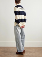 Valentino Garavani - Logo-Print Striped Virgin Wool Polo Shirt - Neutrals