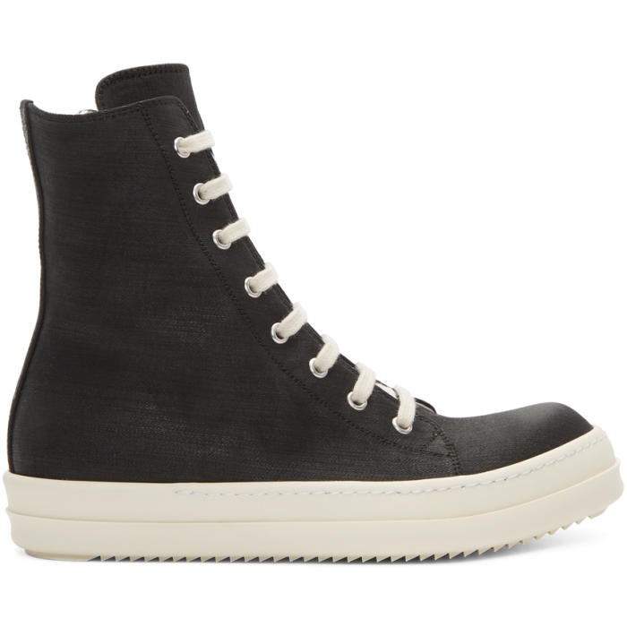 Photo: Rick Owens Drkshdw Black and Off-White Canvas Vegan High-Top Sneakers 