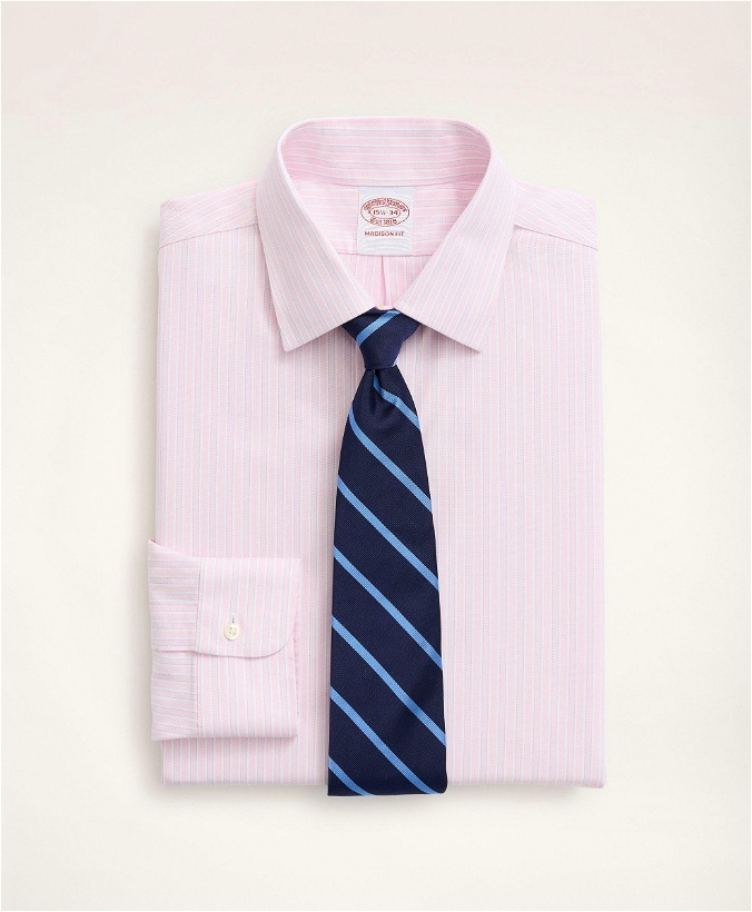 Photo: Brooks Brothers Men's Stretch Madison Relaxed-Fit Dress Shirt, Non-Iron Royal Oxford Ainsley Collar Stripe | Pink