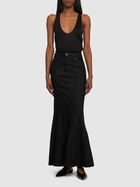 SELF-PORTRAIT - Flared Cotton Denim Maxi Skirt