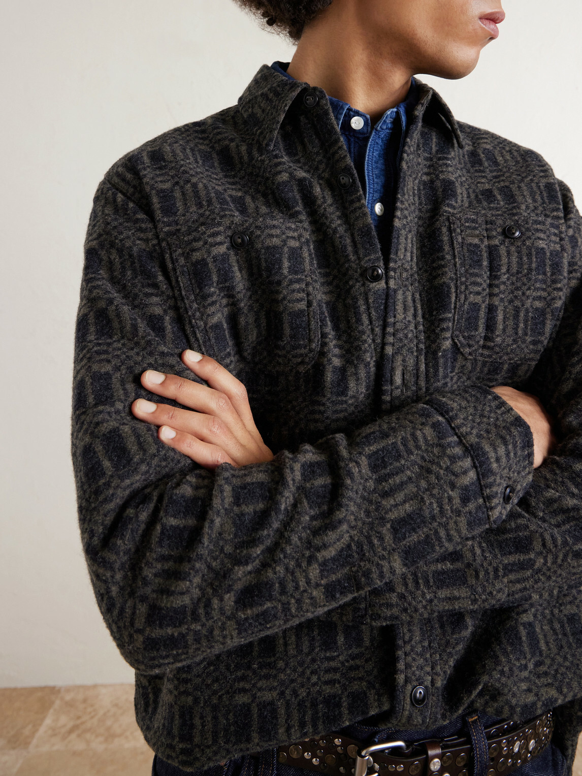 RRL - Wool-Blend Jacquard Overshirt - Black