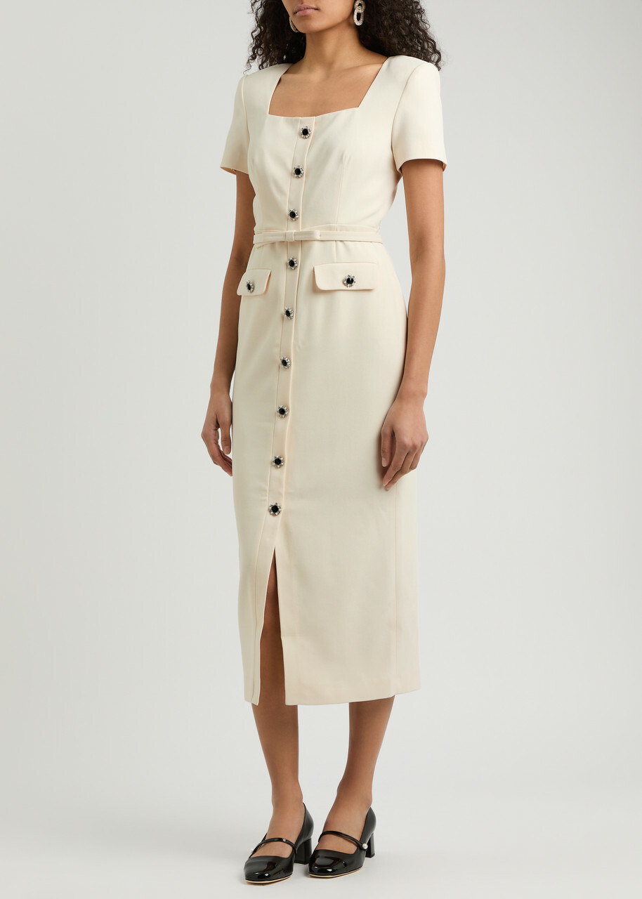 Self-portrait Belted Button-embellished Midi Dress Cream