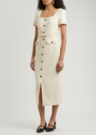 Self-portrait Belted Button-embellished Midi Dress Cream